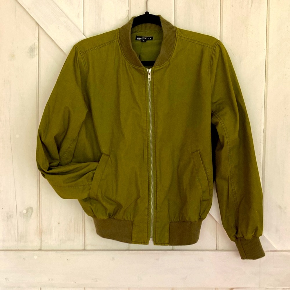 J. Crew Mercantile Chartreuse Green Cotton Bomber Jacket
